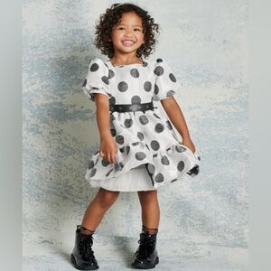 GIRLS DISNEY MINNIE MOUSE BLACK POLKA DOT TULLE LINED OPEN BACK DRESS SIZE 3T